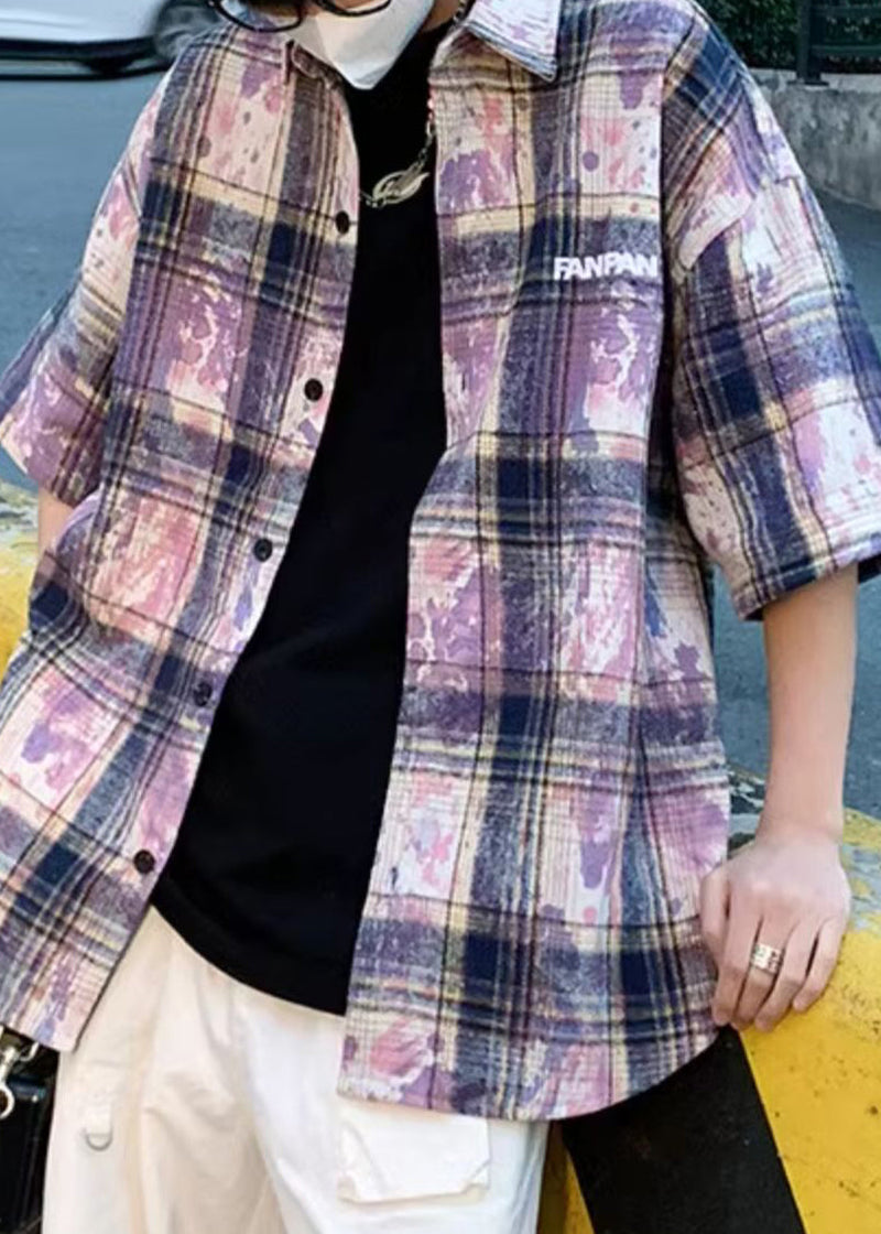 Purple Tie Dye Oversized Cotton Summer Shirts Peter Pan Collar