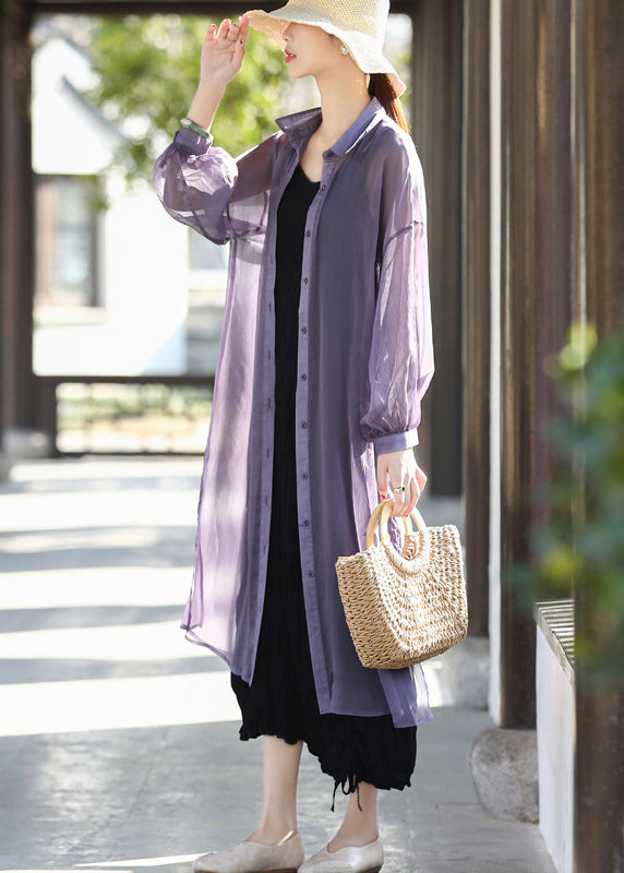 Purple Upf 50+ Tulle Long Cardigans Long Sleeve