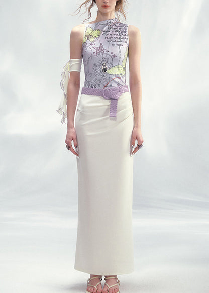 Purple White Asymmetrical Patchwork Maxi Dress Summer