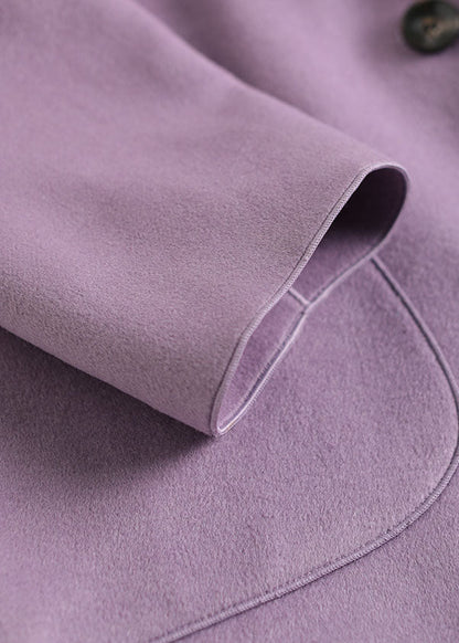 Purple Woolen Loose Coats Notched Collar Winter