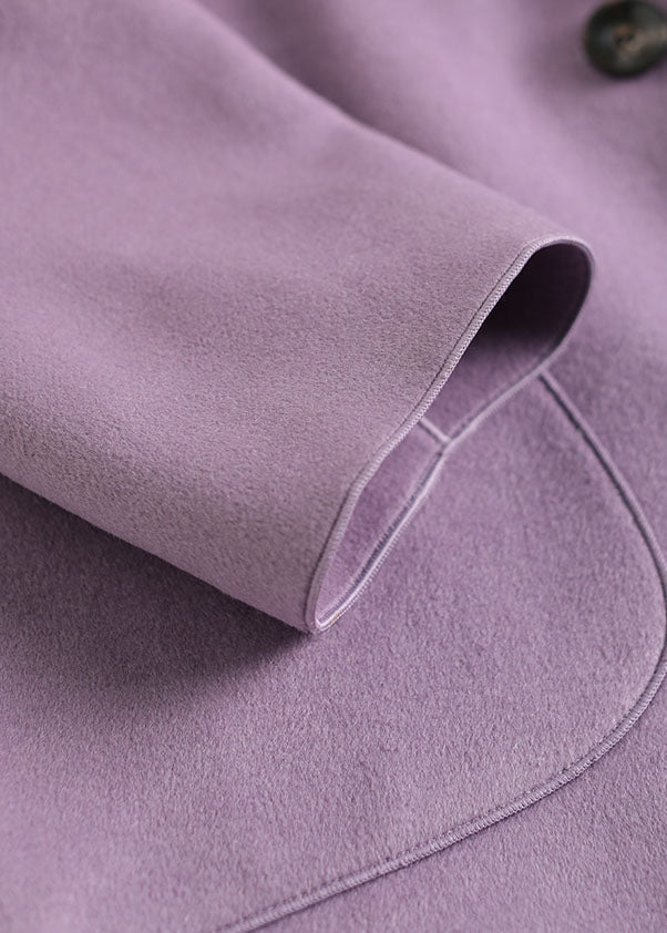 Purple Woolen Loose Coats Notched Collar Winter