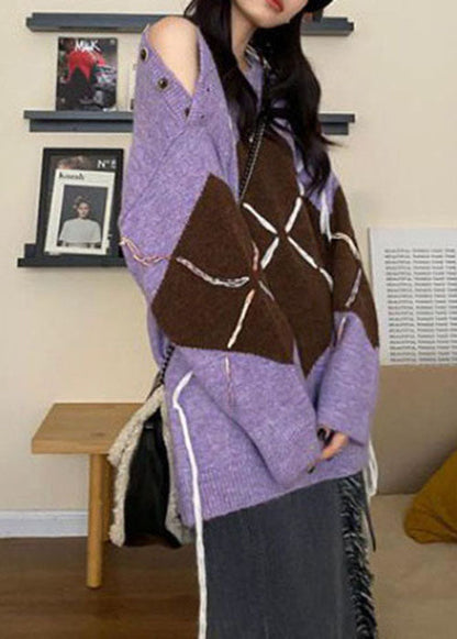 Purple Cozy Knit Knitted Tops Over Sized Winter