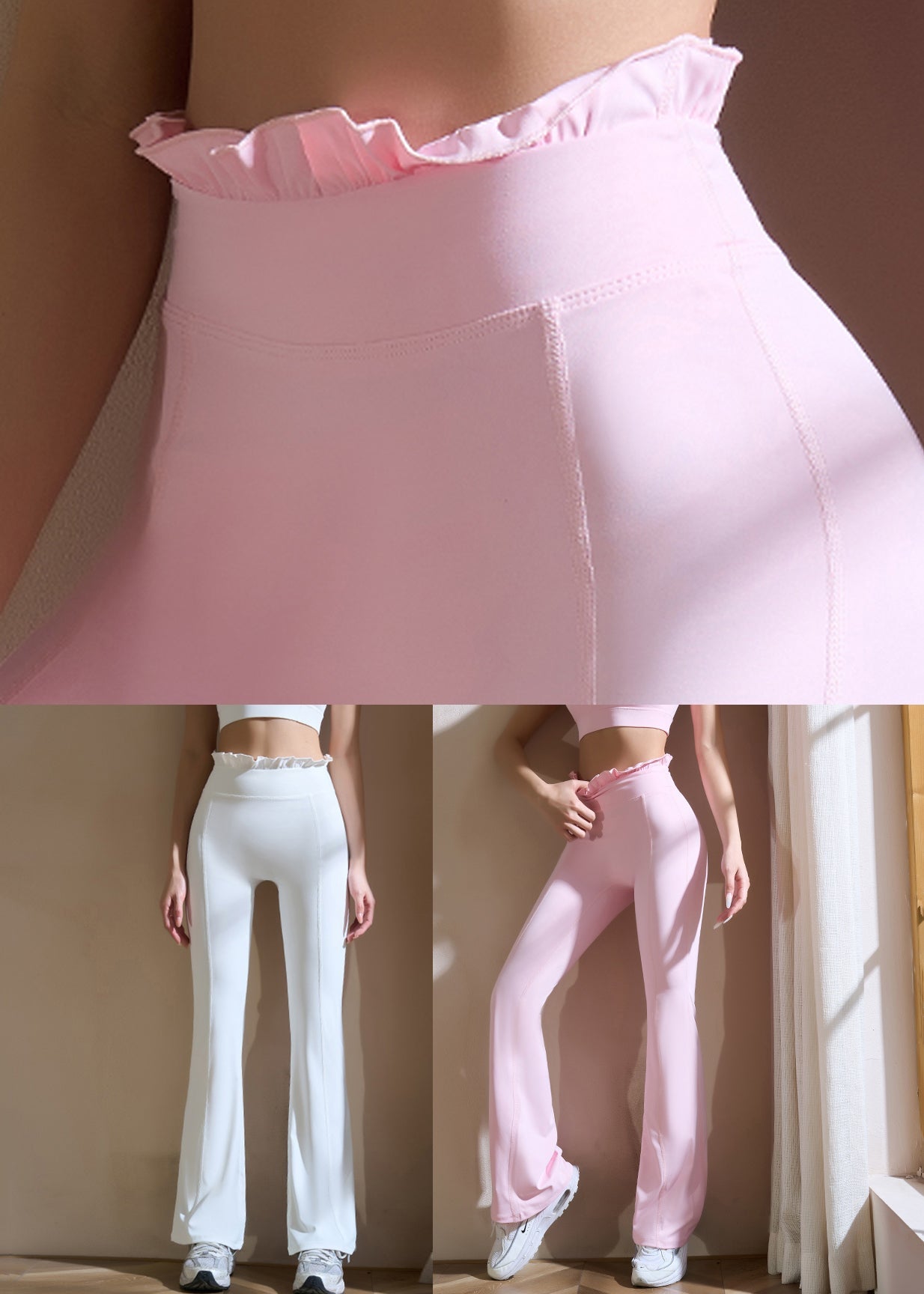 Push Up White Ruffled Flare Yoga Pants