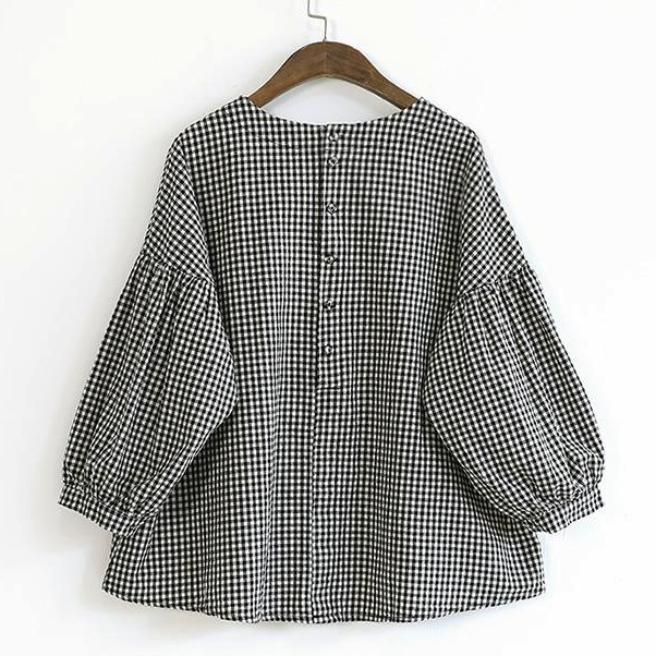 French Yellow Plaid Cotton Fine Sewing Asymmetric Clothing Blouse