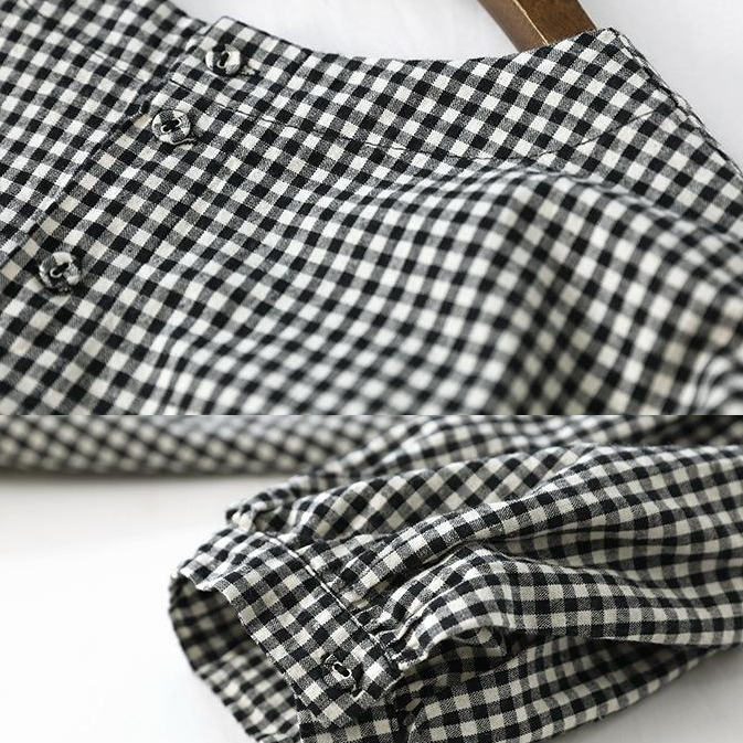 French Yellow Plaid Cotton Fine Sewing Asymmetric Clothing Blouse