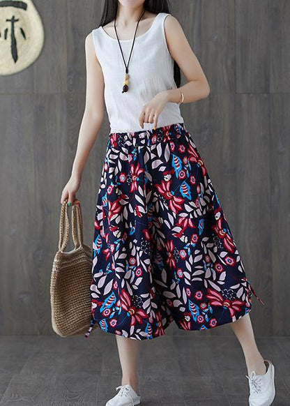 Real Shot Summer Original Style Pants Trousers Cotton Pants Elastic Waist Cropped Pants Wide Leg Pants