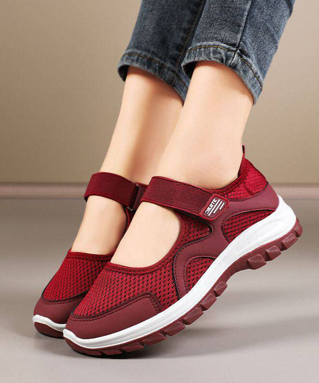 Red Comfy Splicing Buckle Strap Flat Feet Shoes