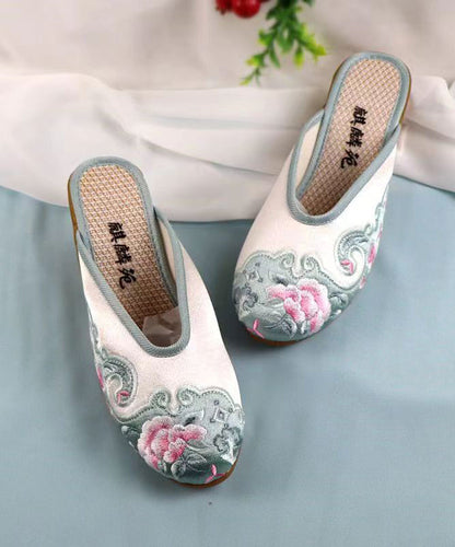 Red Chunky Cotton Fabric Embroidery Slide Sandals