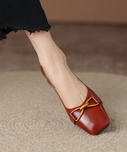 Red Chunky Heel Cowhide Leather Splicing
