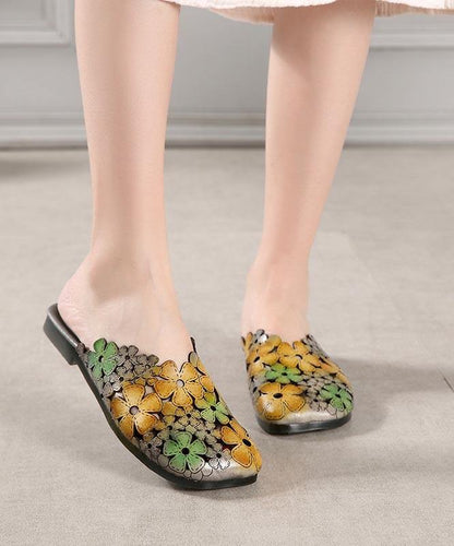 Red Cowhide Leather Hollow Out Slide Sandals