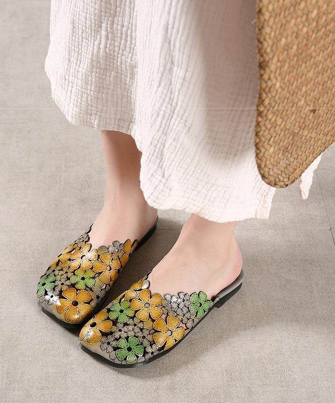 Red Cowhide Leather Hollow Out Slide Sandals