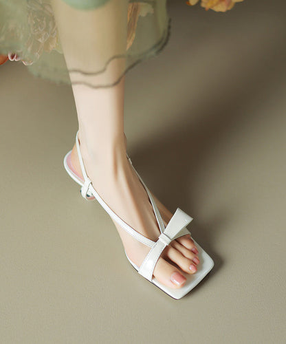 Red Cowhide Leather Bow Splicing French Sandals Peep Toe