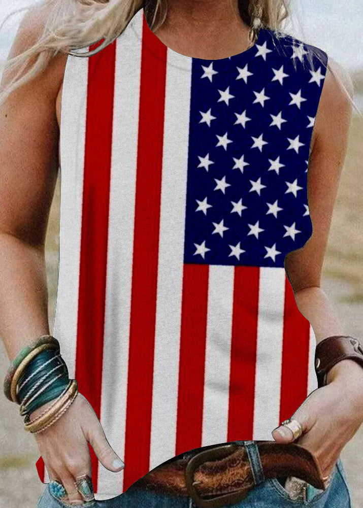 Red Flag Print Cotton Tank Top O-neck Sleeveless