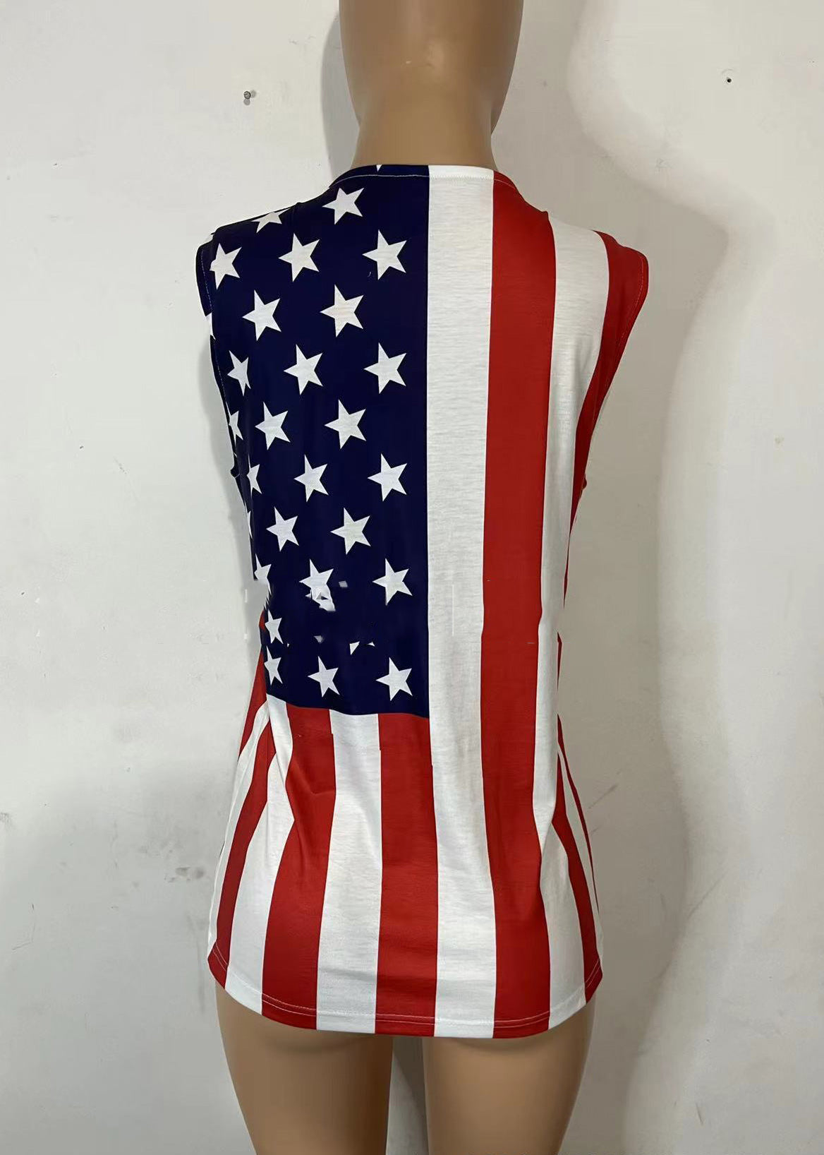 Red Flag Print Cotton Tank Top O-neck Sleeveless