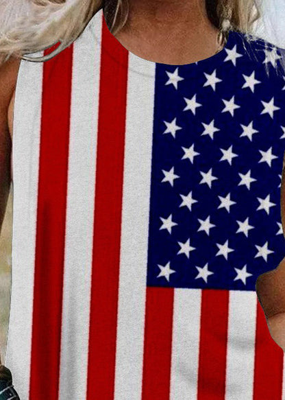 Red Flag Print Cotton Tank Top O-neck Sleeveless