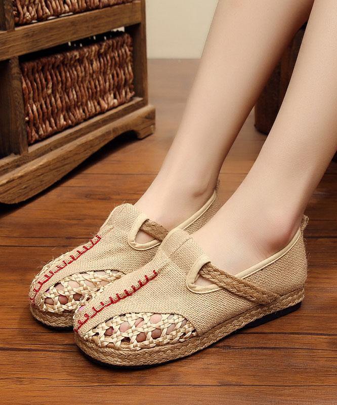 Red Flat Feet Shoes Linen Fabric Hollow Out Flats