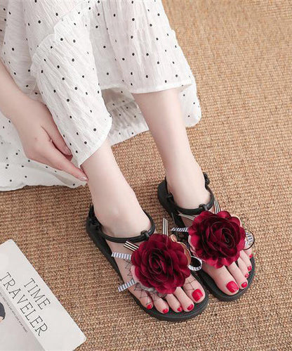 Red Flat Sandals Peep Toe Splicing