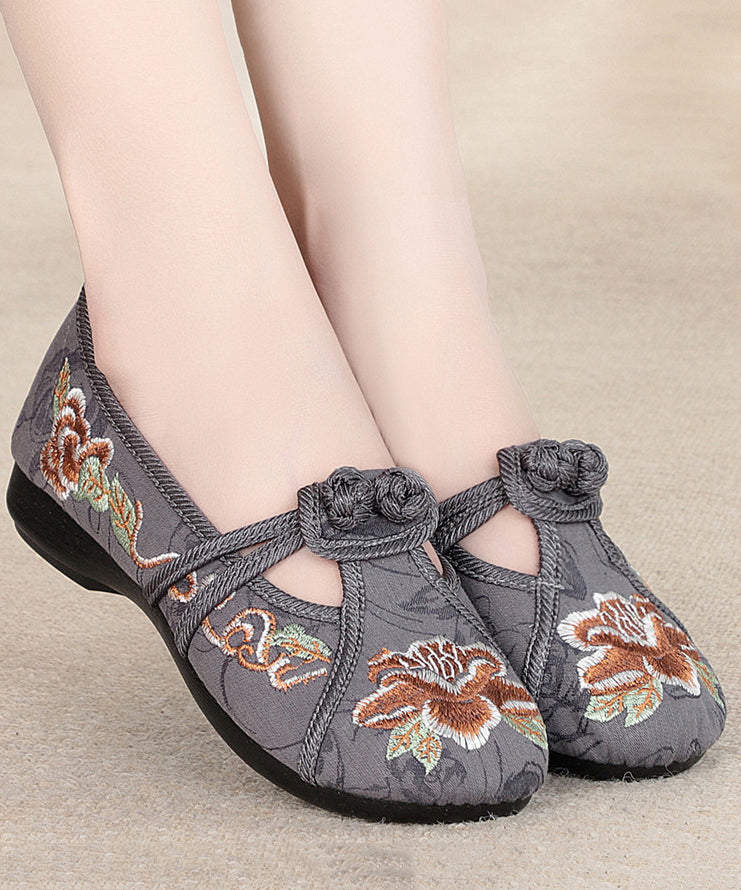 Red Flat Shoes Cotton Fabric Embroidery Splicing