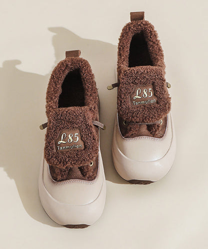Red Fuzzy Wool Lined Splicing Platform Flat Shoes