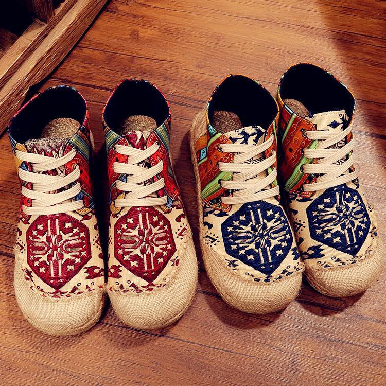 Red Jacquard Cotton Linen Fabric for Splicing Flat Feet Shoes