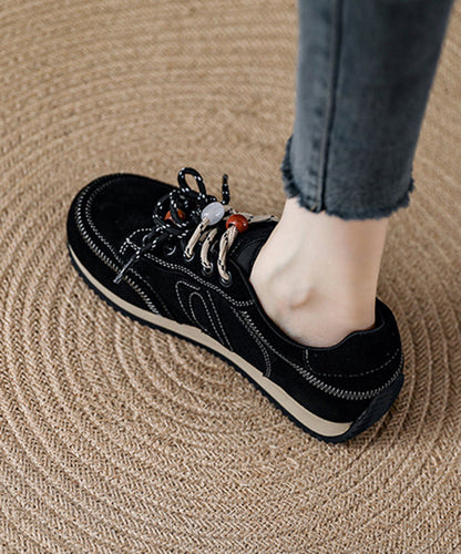 Red Lace Up Platform Suede Splicing Flats