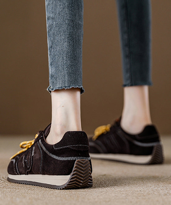 Red Lace Up Platform Suede Splicing Flats
