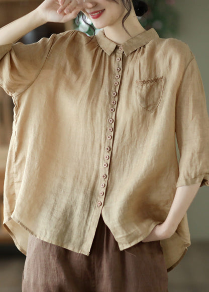 Red Low High Design Linen Shirt Half Sleeve