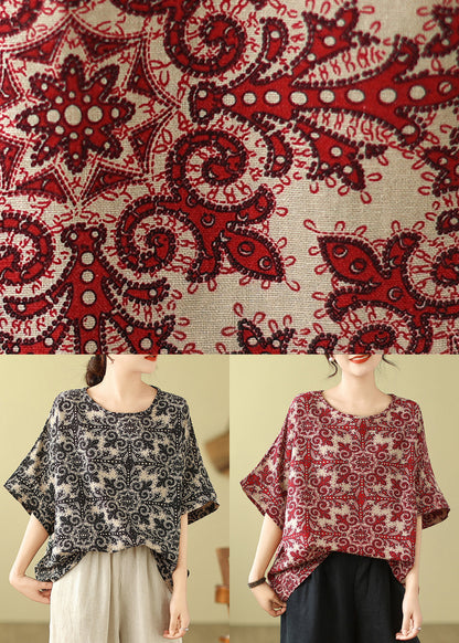 Red O-neck Loose Top Short Sleeve