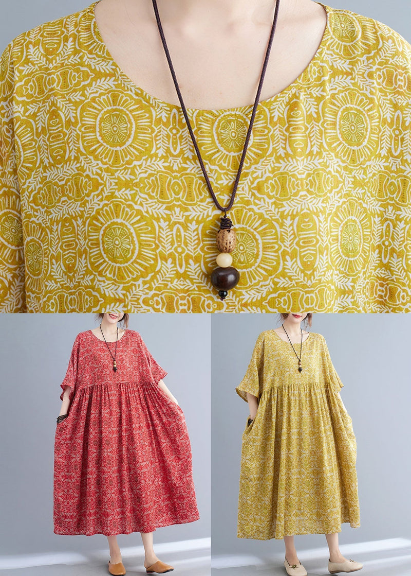 Red O-neck Print Maxi Dress Summer