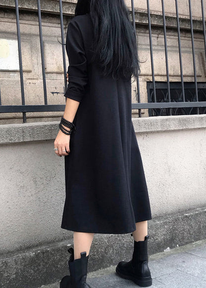 Red O-neck Print Wrinkled Cotton Maxi Dresses Long Sleeve
