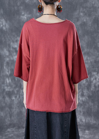 Red Patchwork Cotton Tank Oversized Asymmetrical Summer