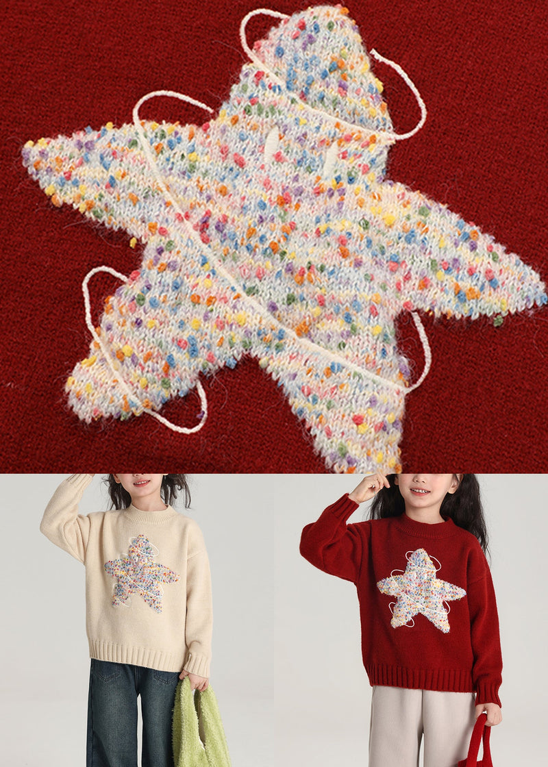 Red Patchwork Thick Cotton Knit Sweater Spring