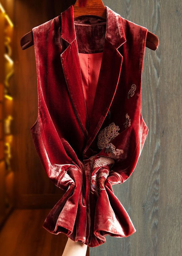 Red Patchwork Velour Two Piece Tops and Pants Print Spring