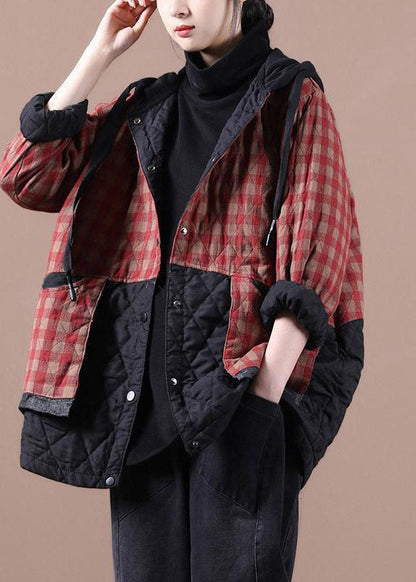 Red Plaid Patchwork Winter Parkas