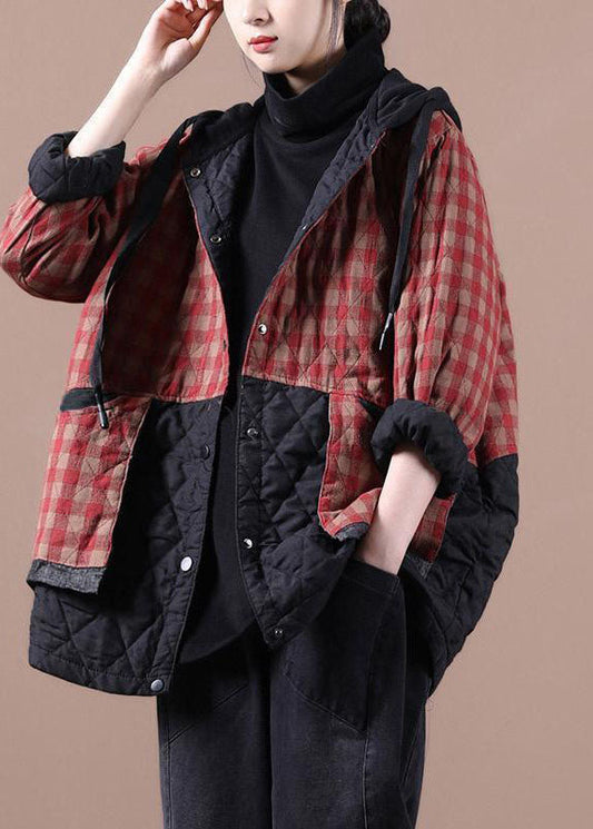 Red Plaid Patchwork Winter Parkas
