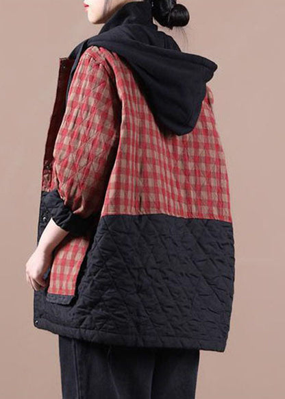 Red Plaid Patchwork Winter Parkas