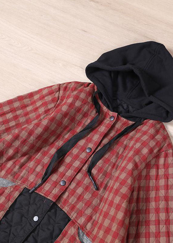 Red Plaid Patchwork Winter Parkas