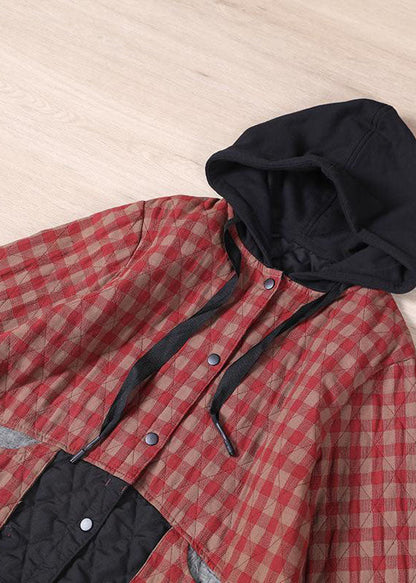 Red Plaid Patchwork Winter Parkas