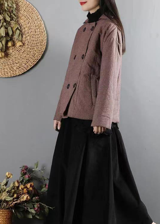 Red Plaid Pockets Patchwork Fine Cotton Filled Coats Winter