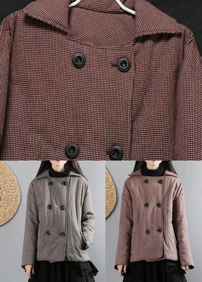 Red Plaid Pockets Patchwork Fine Cotton Filled Coats Winter