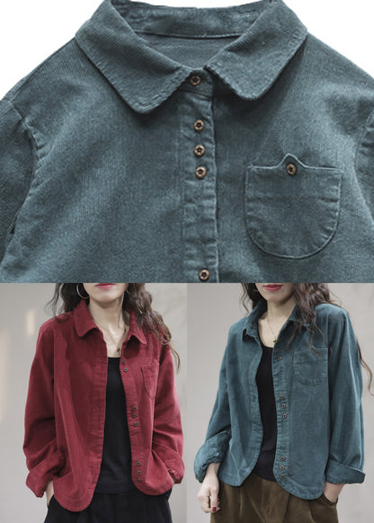 Red Pockets Button Corduroy Coat Spring