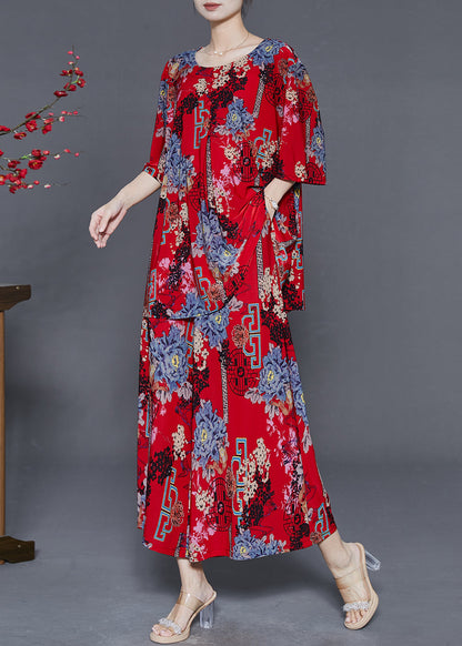 Red Print Cotton Sets 2 Pieces Oversized Summer