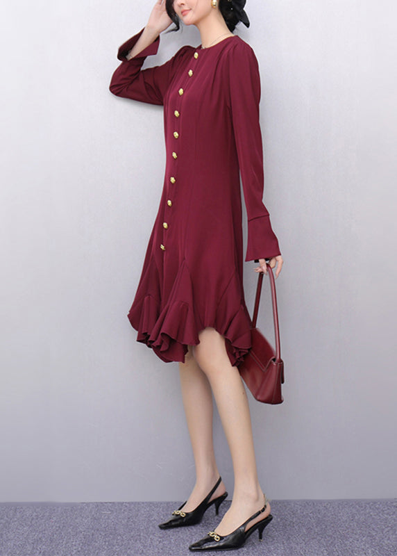 Red Ruffled Patchwork Maxi Dress Fall