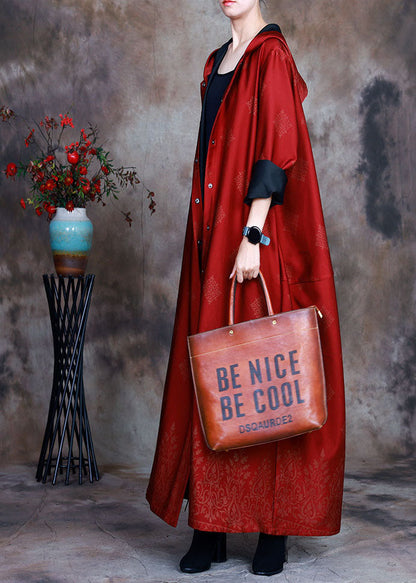 Red Satin Trench Coats Asymmetrical Design Button Spring