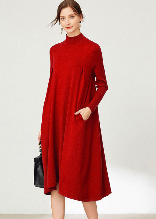 Red Knit Long Sweater Stand Collar Oversized Long Sleeve