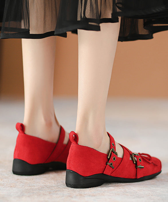 Red Suede Cross Strap Splicing Flat Feet Shoes