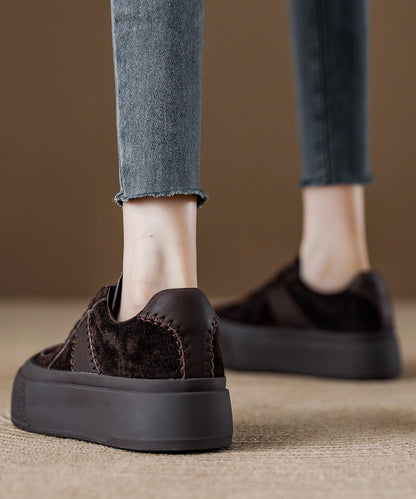 Red Suede Lace Up Splicing Flat Feet Shoes