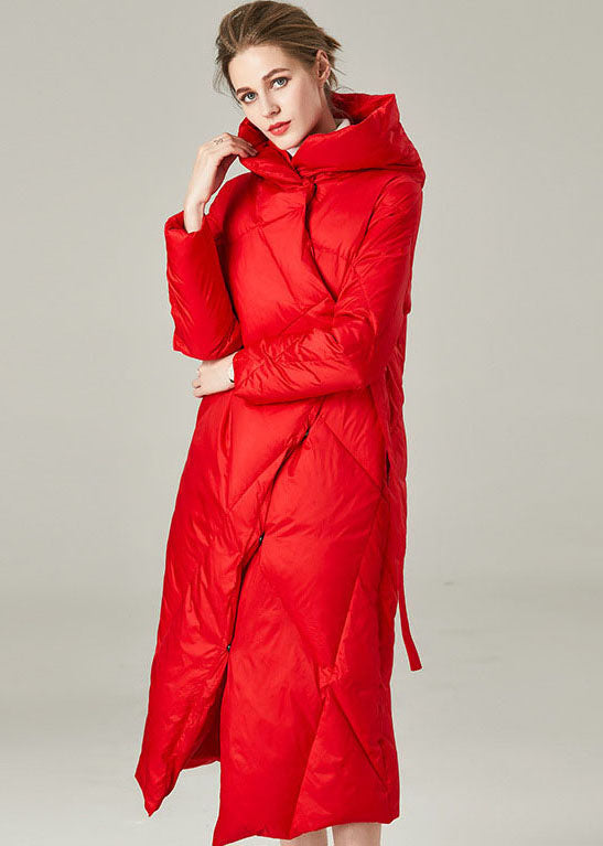 Red Thick Duck Down Puffers Jackets Lace Up Winter