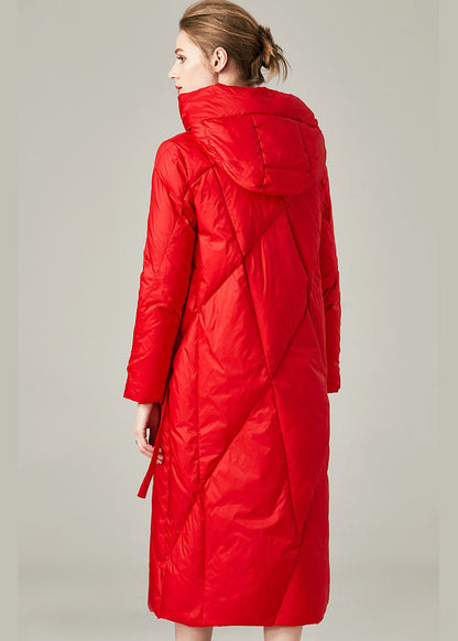 Red Thick Duck Down Puffers Jackets Lace Up Winter