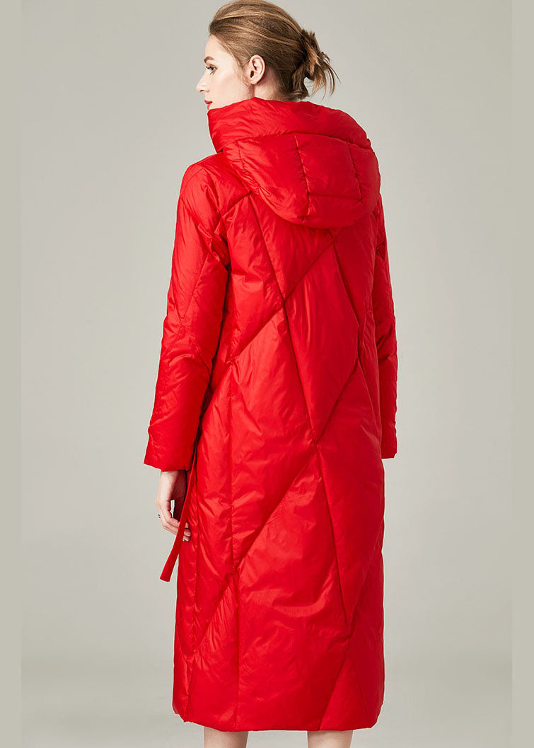 Red Thick Duck Down Puffers Jackets Lace Up Winter